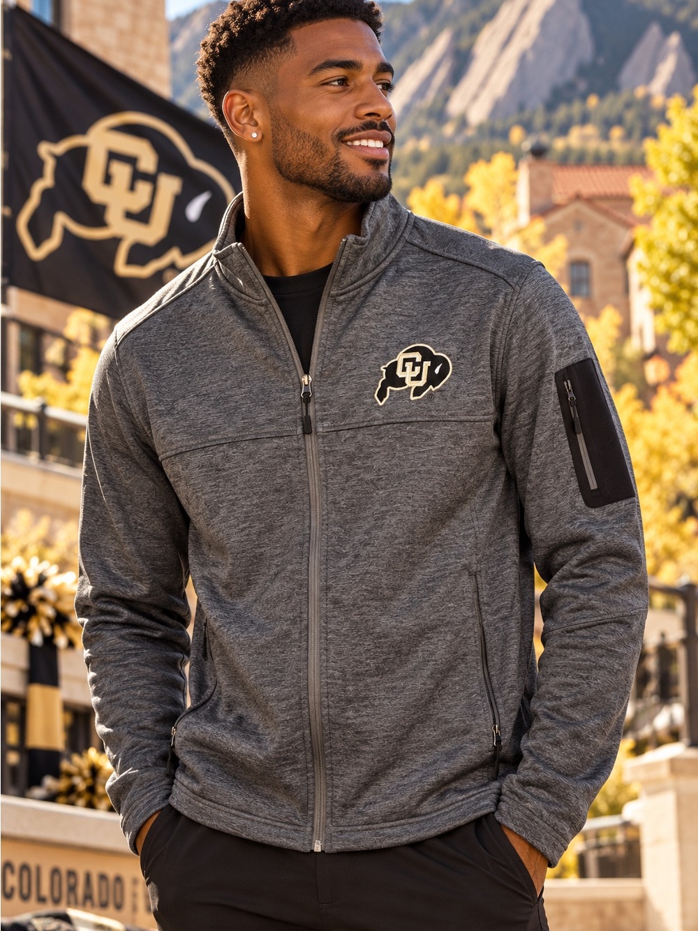 Colorado Buffaloes CU Full Zip Performance Jacket Gray Men’s Size Large